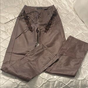 PrettyLittleThing Brown Lace-Up Faux Leather Skinny Pants